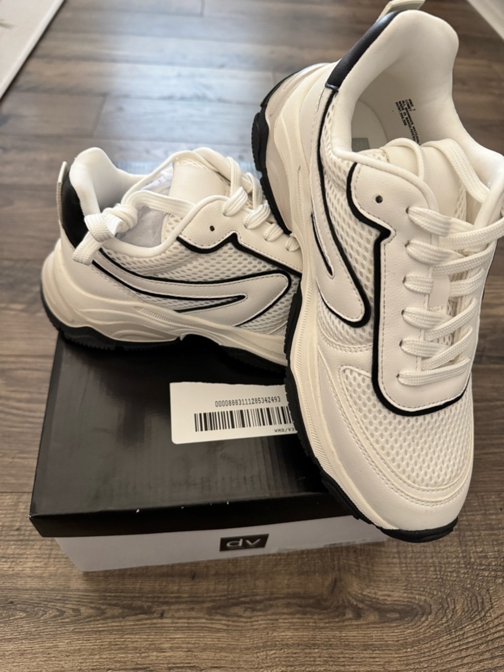 Dolce Vita White Mesh & Leather Sneakers with Black Trim